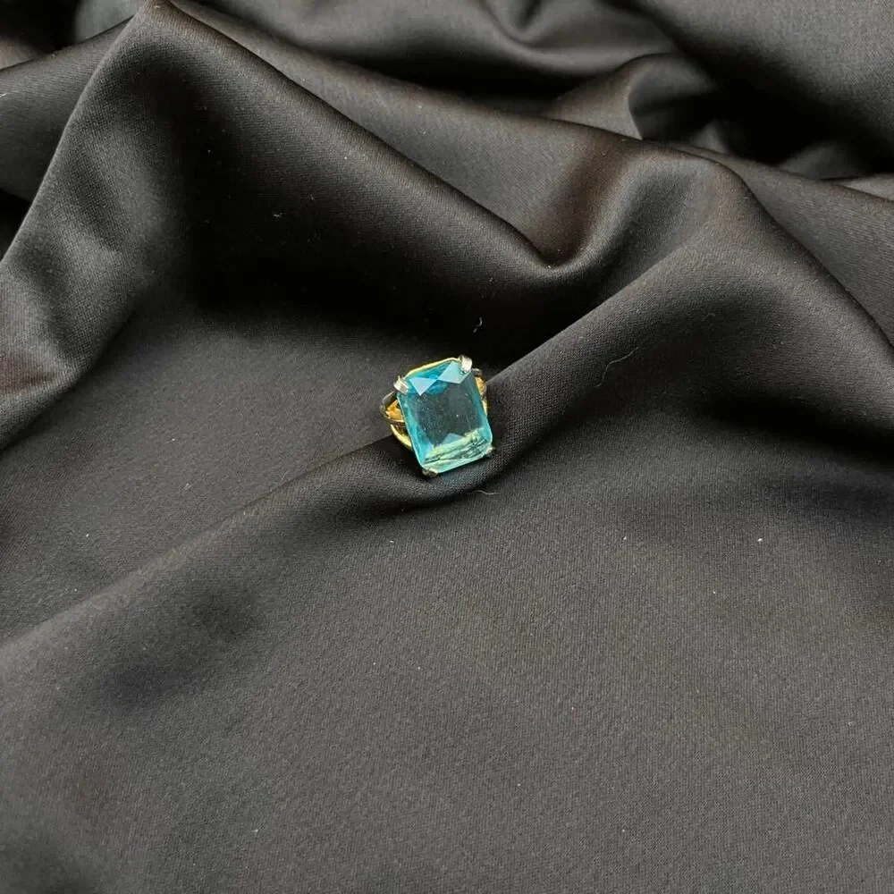 Vintage 1940s Cocktail Ring Costume Jewelry Aquamarine-Look Stone Adjustable